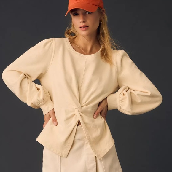 Pilcro Tops - Pilcro Cream Twist-Front Sweatshirt